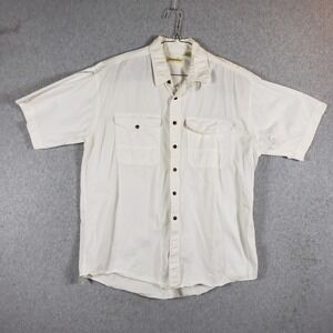 St Johns Bay Mens XL Short Sleeve Button Up Shirt White Casual Two Pocket Cotton